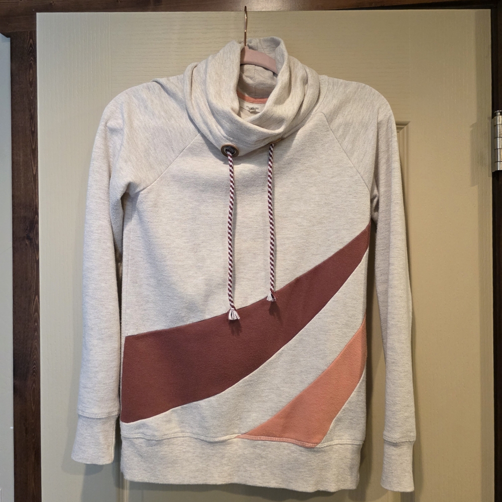 Women's Cowl Neck Sweater - Cream and Pink